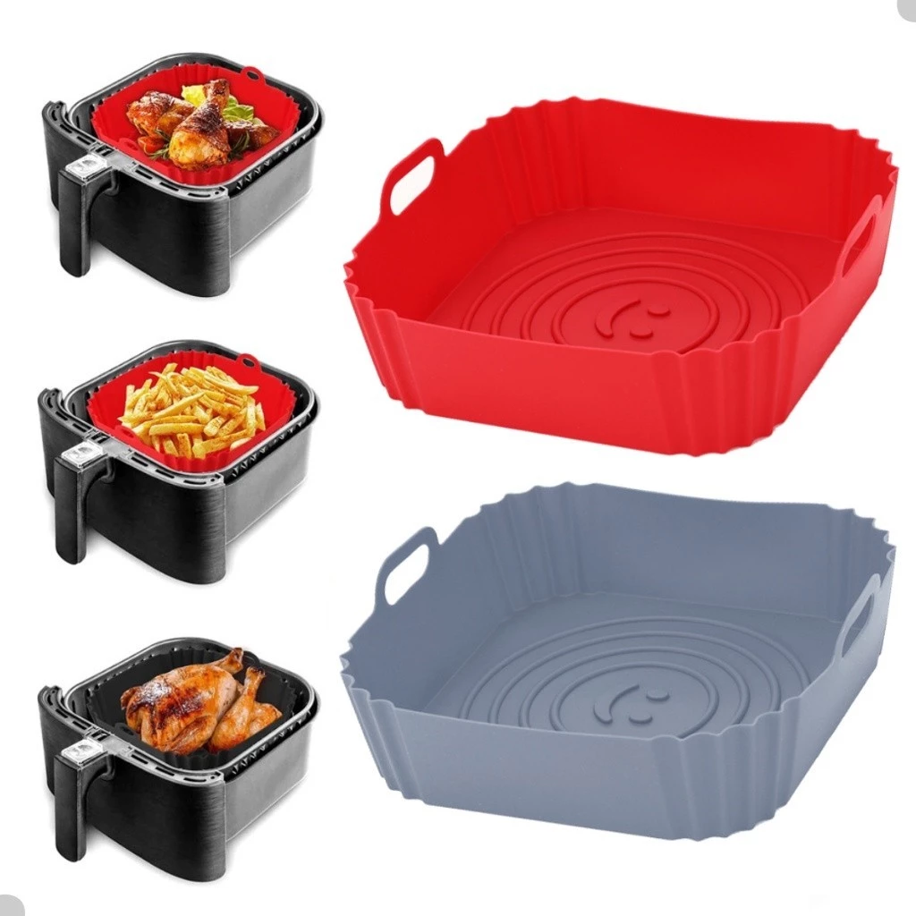 Kit 3 Formas de Silicone Quadrada 16x16cm Assadeira Air Fryer e Forno